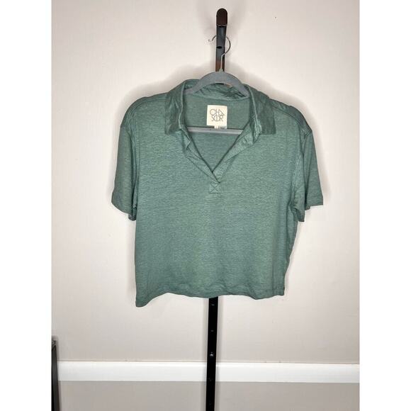 Chaser Green Cropped Polo Boxy Short Sleeved Tee Size Small - Picture 2 of 6